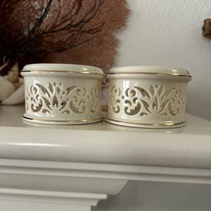 Lenox Collections Pierced China Votive With 24 Karat Gold Trim. Set of 2